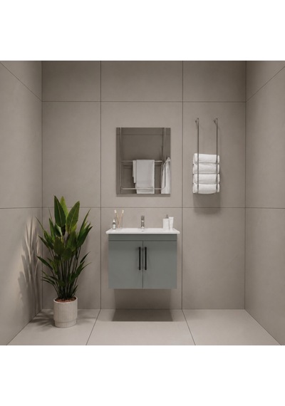 Creavit D20 Banyo Dolabı Seti Çekmeceli 80 Cm Gri