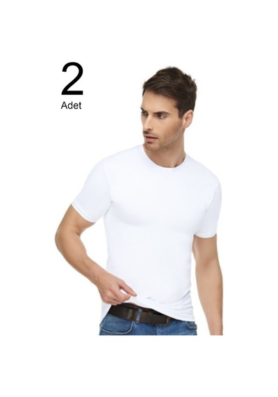 Erkek Beyaz 2'li Paket Likralı Pamuk 0 Yaka Fanila 001