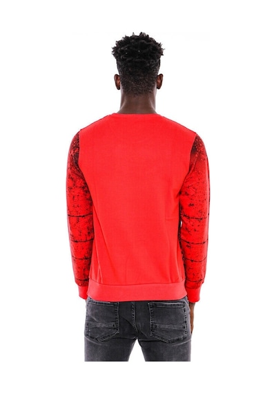 Wessi Kırmızı Baskılı Bisiklet Yaka Sweatshirt Kırmızı