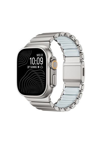 Apple Watch Ultra 49mm Uyumlu Dışı Metal İçi Silikon Kordon Krd-151 - Siyah-gri - T41070