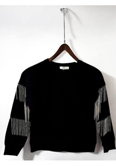 Kız Çocuk Yüzde Yüz Pamuklu İki İplik Zincir Detaylı Sweatshirt-14446 Siyah
