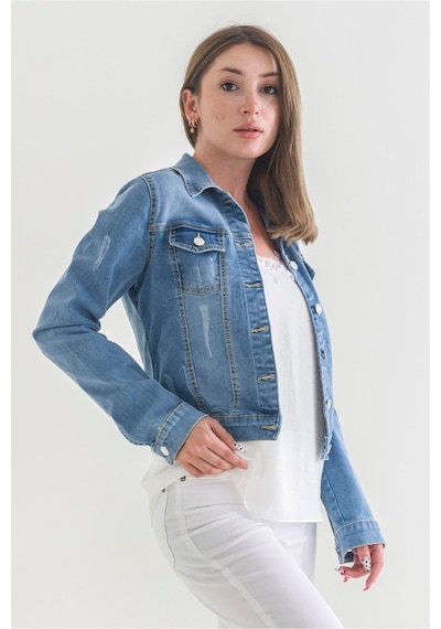 Bold & Young Power Streç Yıpratmalı Bleach Washing Denim Ceket Sky Blue Mavi