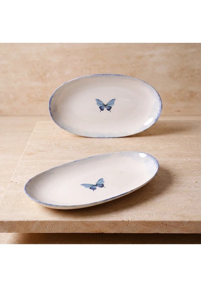 Güral Elips 2li 25 Cm Porselen Kayık Tabak Çok Renkli
