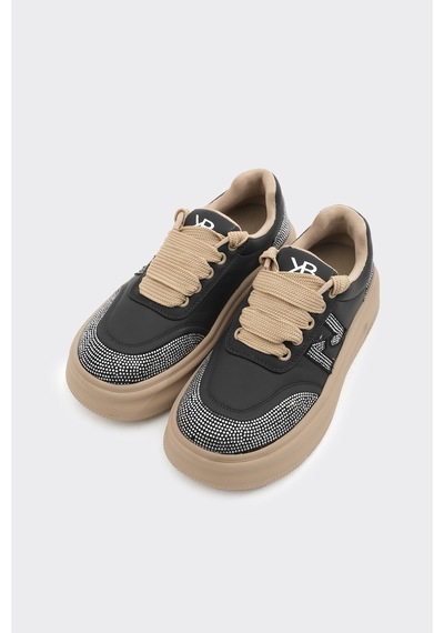 Derinet Günlük Taşlı Kadın Sneaker Siyah Siyah