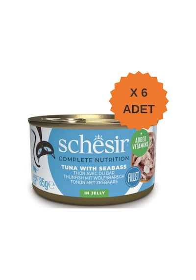 Schesir Jelly Ton Balığı Ve Levrek Jöle İçinde Yetişkin Kedi Konservesi 85gr X 6 Adet