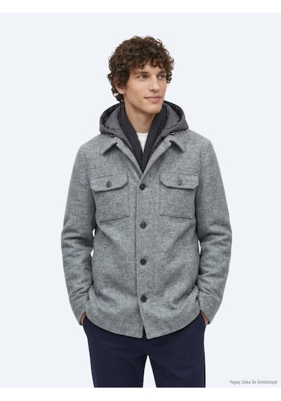 Kip Gri Regular Fit Kapüşonlu Smart Casual Dokuma Mont