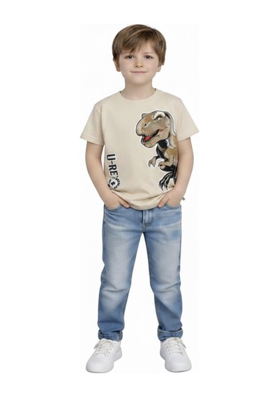 Yale Kids 3-8 Yaş Erkek Çocuk %95 Pamuklu Tişört Bej