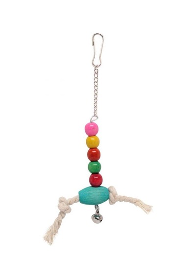 İpli Ahşap Boncuklu Çıngıraklı Kuş Oyuncağı 17 CM