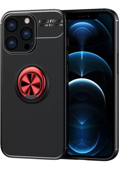 Newface Apple İphone 13 Pro Kılıf Range Yüzüklü Silikon - Siyah-kırmızı
