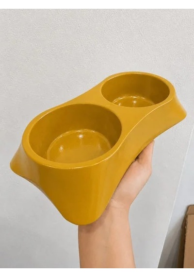 İkili Model Beton Kedi Köpek Mama Ve Su Kabı 24cm 12cm 5cm - Bronz