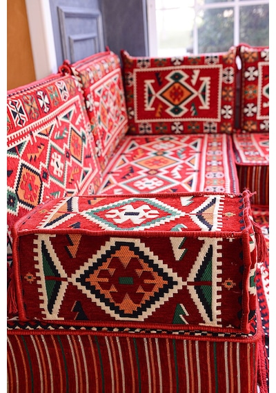 Şark Köşesi Takımı Kırmızı Anadolu Modeli 18 Parça 20 Cm Minder Kalınlığı Kırmızı