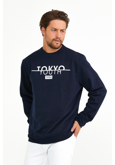 Erkek Bisiklet Yaka Regular Fit Tokyo Basklı Sweatshirt Spr22sw1 001