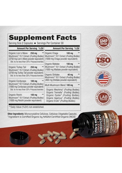 Mushroom Supplement 7 Mushroom Complex 12,000 Mg 60 Capsules