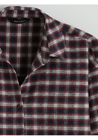 Lcw Vision Kırmızı Ekose Oversize Kadın Oduncu Gömlek
