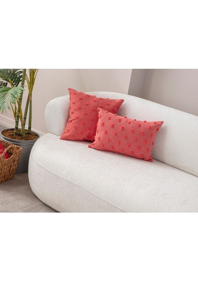 Swita Home Dekoratif Puantiye Keten Kumaşlı Kırlent Kılıfı 2'li 43x43 - 30x50 Nar Çiçeği