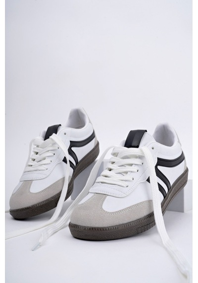 Muggo Garcia Garantili Unisex Ortopedik Günlük Bağcıklı Yürüyüş Koşu Sneaker Spor Ayakkabı Beyaz - Siyah