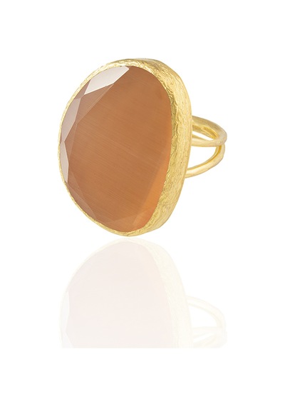 Kadir Jewellery 22 Ayar Altın Kaplama Kadın Fosil Taşlı Yüzük Turuncu 07261208