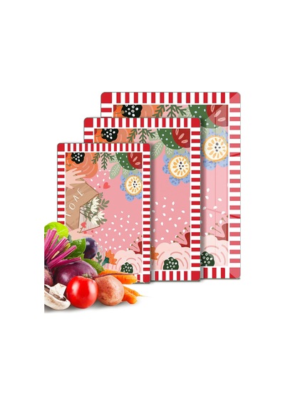 3'lü Cam Kesme Tahtası Ve Sunumluk Karışık Renkli Love Desenli 20 X 30, 25 X 35 Ve 30 X 40 Cm Çok Renkli