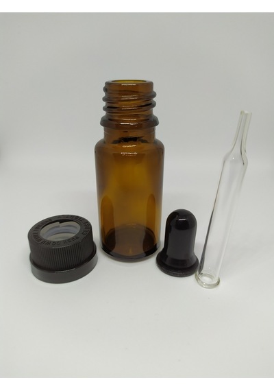 10Ml Cam Amber Şişe İnce Cam Damlalıklı Çocuk Kilitli (10 Adet)