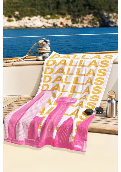 Şehir Temalı Yazılı Modern Plaj Havlusu - Pembe Sarı Pop Art Silüet Hızlı Kuruyan Mikrofiber Havlu Donuk Akasya