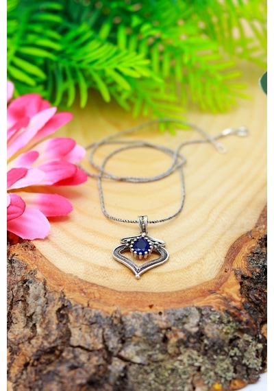 Safir Taşlı Damla Model Telkari Gümüş Kolye 201020479 (530857456)