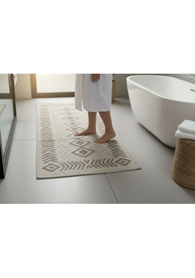 Yüksek Emici Pamuk Dokuma Banyo Halısı - Pamuklu Kaymaz Taban Kilim 40 X 60 Ebatlarında Bej - Açık Bej