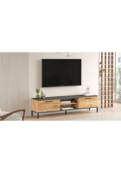 Best 160cm 2 Kapaklı Metal Ayaklı Çam Tv Ünitesi Bes1-aa Atlantik Çam - Antrasit Best 160cm 2 Kapaklı Metal Ayaklı Çam Tv Ünitesi Bes1-aa Atlantik Çam - Antrasit