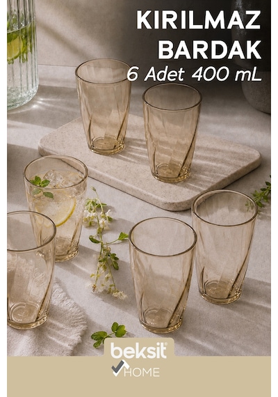 Home Glassy Kırılmaz Polikarbon 6'lı Bardak Sarı 400 Ml Sarı Sarı