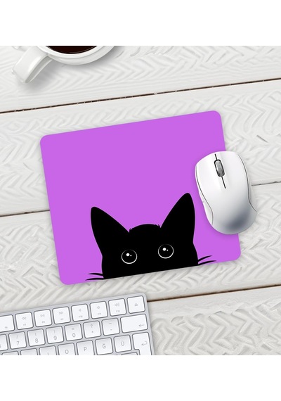 Mor Renk Kedi Baskılı Mouse Pad 23x19cm Fare Altlığı Kaydırmaz Taban