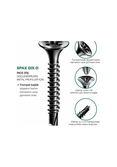 Matkap Uçlu Alçıpan Vidası Siyah 3.5x35 Mm 100 Adet Metal Profil Uyumlu 3.5*35