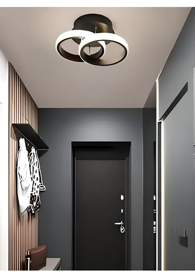 Lena Modern Tasarım Siyah Renk Salon Mutfak Hol Beyaz Ledli 2 Li Led Avize Siyah
