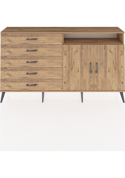 Arges Konsol 2 Raflı 5 Çekmeceli 2 Kapaklı 176x30x99 Çam-çam Çam-çam