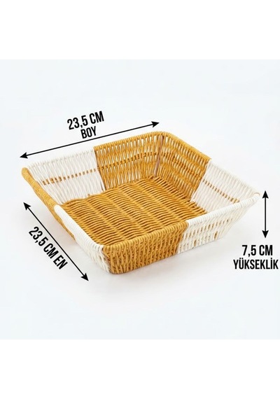 Buffer Kare Çift Renkli Plastik Rattan Ekmek Ve Meyve Sepeti - Çok Amaçlı Banyo Ve Mutfak Düzenleyici - Yıkanabilir Tez Beyaz - Kahverengi