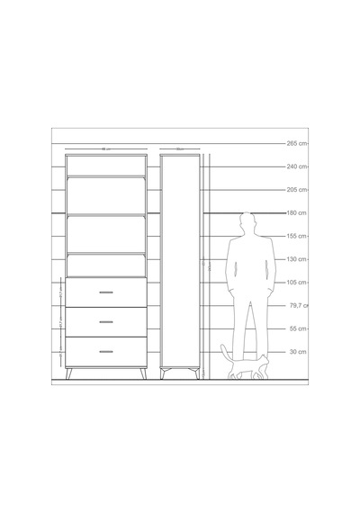 Arges Dolap 4 Raflı 3 Çekmeceli 88x30x243 Çam-çam Çam