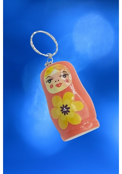 Ahşap Matruşka Bebek Anahtarlık Turuncu 5cm Büyük Boy