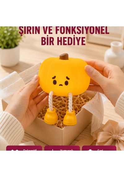 Şarjlı Pumpkin Led Masa Lambası Zamanlayıcılı Dokunmatik Yeni Nesil Renkli