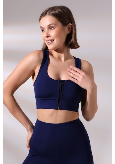 EMFURE Lacivert Fermuarlı Spor Büstiyer - Sports Bra / Crop Destekli Spor Sütyeni Lacivert