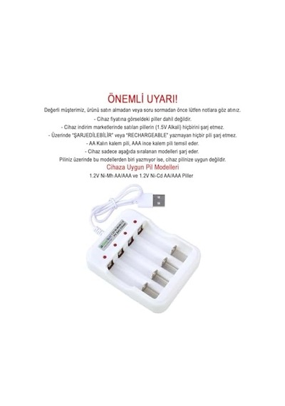 Pil Şarj Cihazı Dört Yuvalı - 1.2v Ni-mh/ni-cd Aa/aaa/gt-bc04