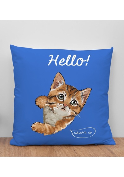 Bk Gift Kedi Tasarımlı Mavi Kırlent Yastık, Arkadaşa Hediye, Ev Dekorasyonu, Ev Hediyesi-4