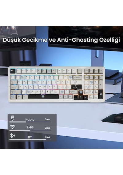 Aula F99 3 Modlu Rgb Hot Swap Mekanik Reaper Switch Kablosuz Makrolu Klavye Gri