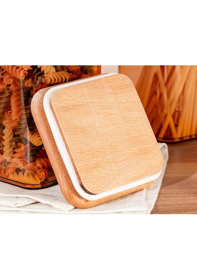 Madame Coco Kaviera 1500ml Ahşap Kapaklı Saklama Kabı 2'li 1ksakl04321500ml-amber Turuncu