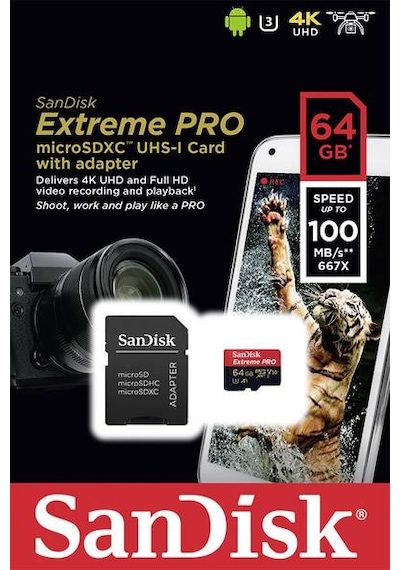 Sandisk Extreme Pro SDSQXCG-064G-GN6MA 64 GB MicroSDXC Hafıza Kartı + Adaptör