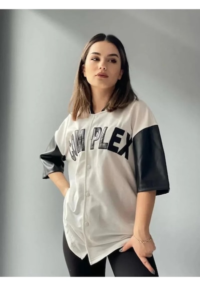 Nnstartshopping Complex Kolları Deri Kolej Oversize T-shirt - Beyaz Beyaz Nnstartshopping Complex Kolları Deri Kolej Oversize T-shirt - Beyaz Beyaz
