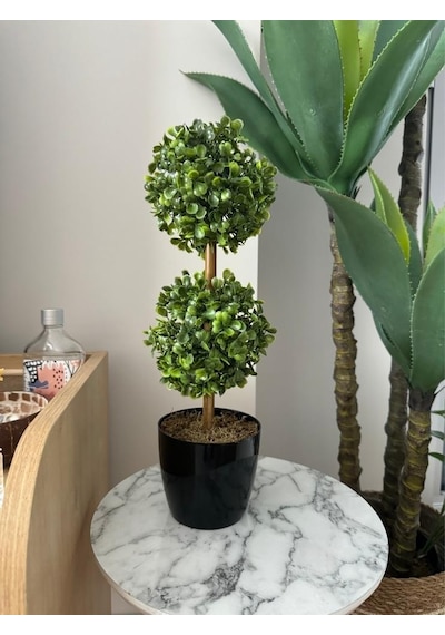 Yapay Ağaç Şimşir Top 2 Toplu 12x40cm Siyah Saksıda