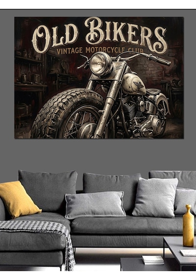Old Bikers Klasik Motosiklet Tabelası Dekoratif Kanvas - Mdf Ahşap Tablo