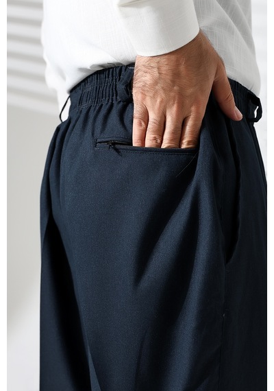 Erkek Beli Lastikli Cepli Hac Ve Umre Kışlık Yün Efektli Şalvar Pantolon - Yeşil İsr Yeşil
