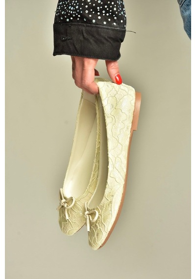 Fox Shoes Z726243404 Bej Kumaş Kadın Babet