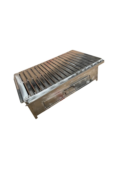 Paslanmaz Kömürlü Mangal 35 X 60 Cm Paslanmaz Izgaralı Masaüstü Çekmeceli Gri
