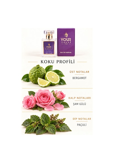 Your Prose K128 Gül, Müge Ve Paçuli Notalı Yeşil Çiçeksi Kadın Parfümü Edp 50 Ml - 8690352000012yp128