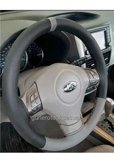 Subaru Deri Dikme Direksiyon Kılıfı Iki Renkli Yüzüklü Gri A+Plus